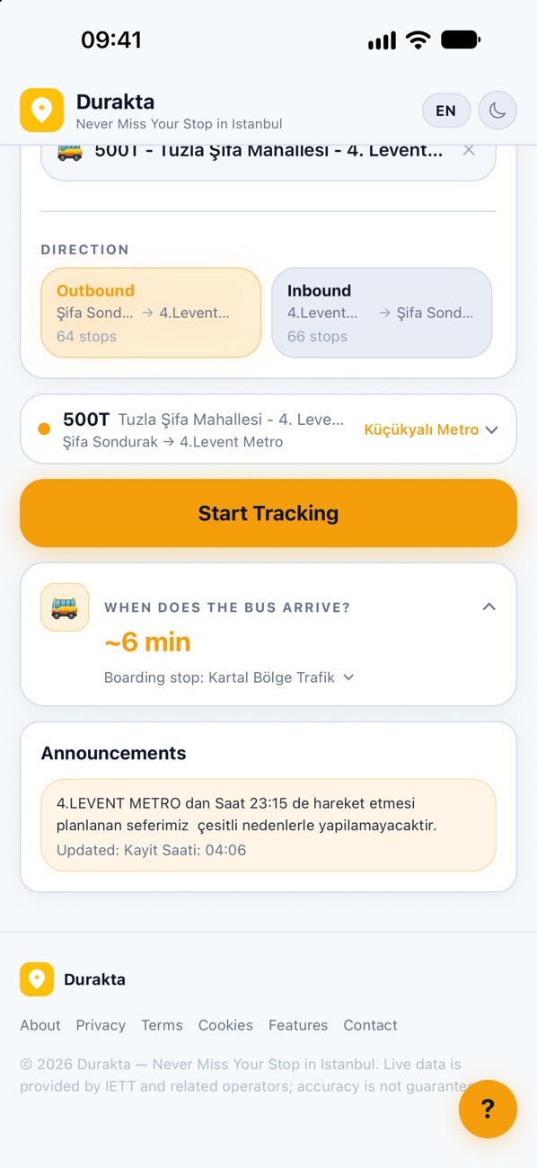 When does the bus arrive card: about 6 minutes